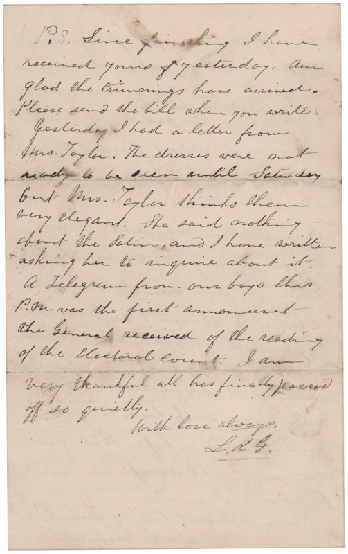 Lot 33 Lucretia Garfield Autograph Letter Signed on Garfield's Inauguration: 