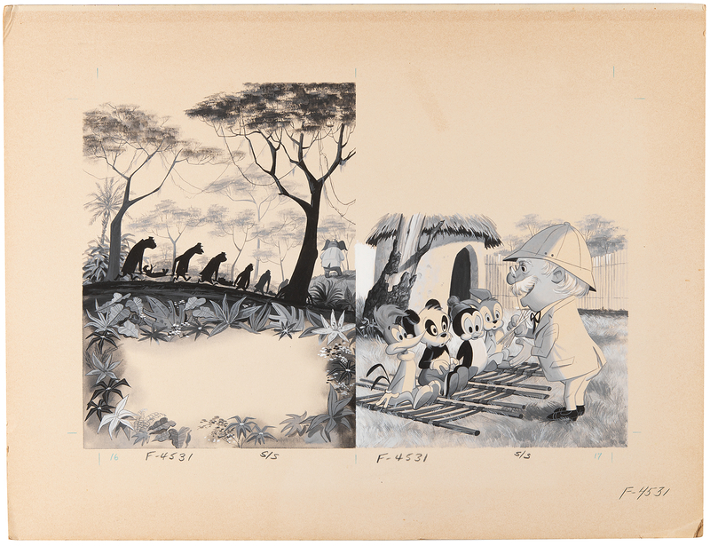 Lot 917 Woody Woodpecker, Andy Panda, Chilly Willy, and Oswald Rabbit production layout drawings from a Walter Lantz book
