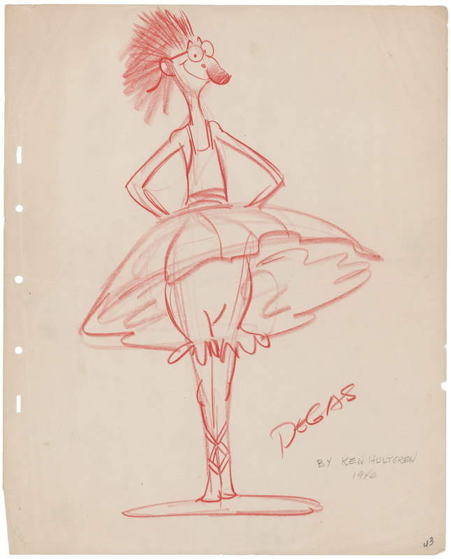 Lot 824 Ken Hultgren gag drawing of Carl Barks as a Degas ballerina