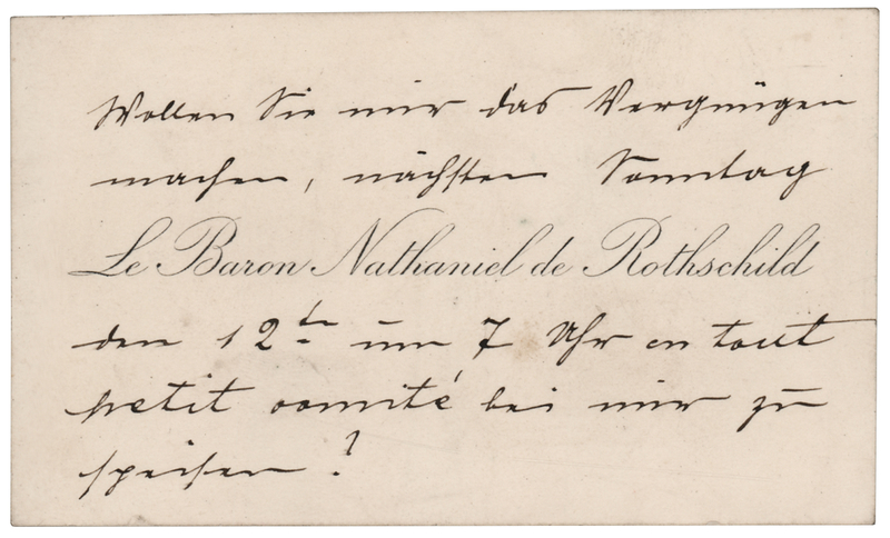 Lot 359 Nathaniel de Rothschild Handwritten Note on Calling Card