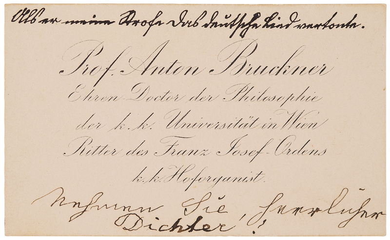 Lot 529 Anton Bruckner Autograph Note Signed on Calling Card