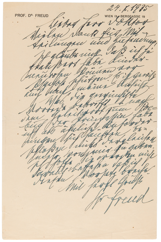 Lot 251 Sigmund Freud Autograph Letter Signed: 