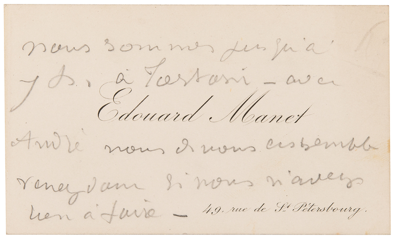Lot 531 Edouard Manet Handwritten Note on Calling Card