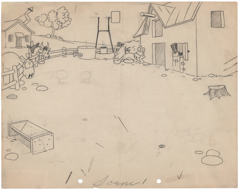 Lot 785 Barnyard production drawing from an early Disney short