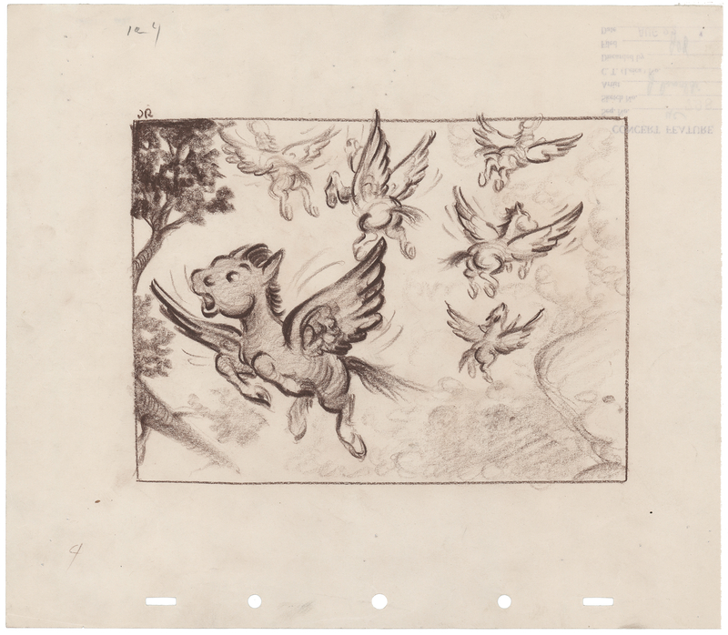 Lot 827 Flying Pegasus production storyboard drawing from Fantasia