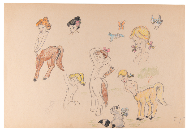 Lot 828 Frank Follmer character concept drawings of Centaurettes and Madame Upanova for Fantasia