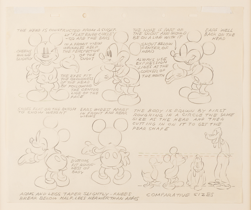 Lot 722 Mickey Mouse early model sheet drawing from the Walt Disney art department