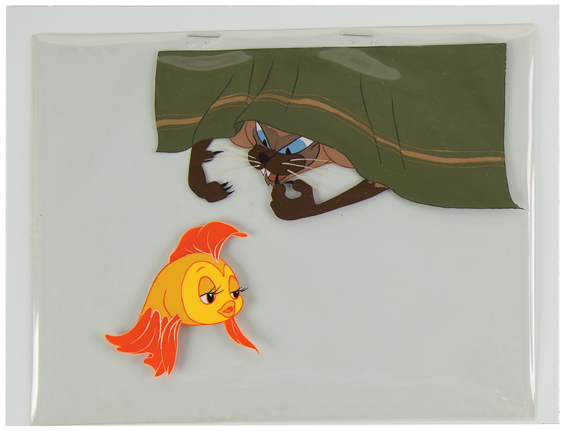 Lot 864 Siamese cat and goldfish production cel from Lady and the Tramp
