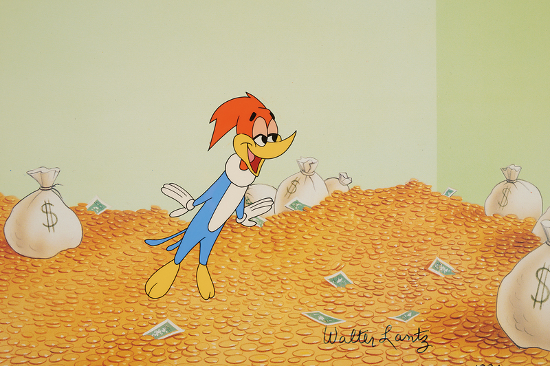 Lot 918 Woody Woodpecker limited edition cel signed by Walter Lantz - 'Money Bag Woody’ (#199/200)