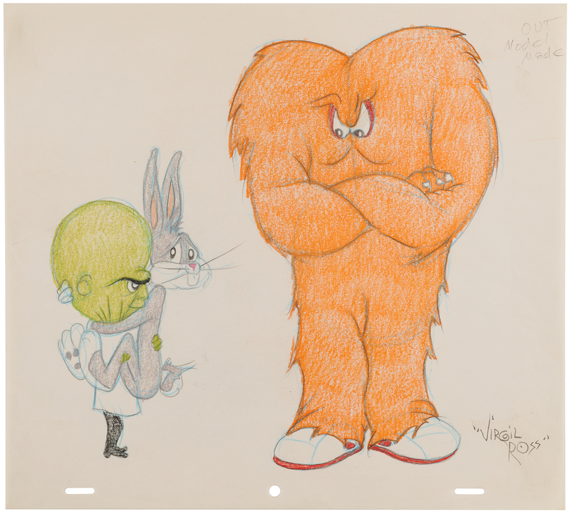 Lot 895 Virgil Ross Signed Original Drawing of Bugs Bunny, Gossamer, and the Mad Scientist