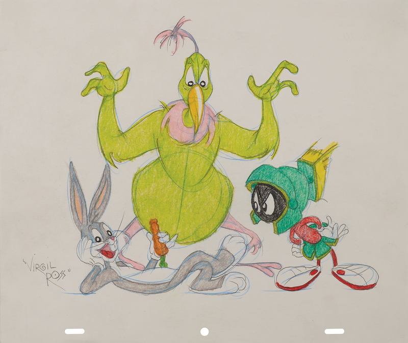 Lot 897 Virgil Ross Signed Original Drawing of Bug Bunny, Marvin the Martian, and Instant Martian