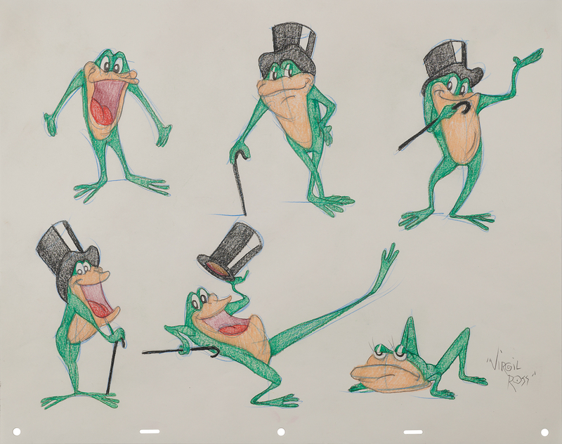 Lot 893 Virgil Ross Signed Original Color Model Drawing of Michigan J. Frog