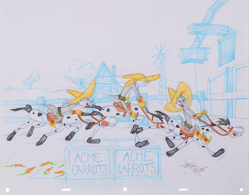 Lot 890 Virgil Ross Signed Original Color Model Drawing of Bug Bunny from the Limited Edition Cel 'WHOAAA'