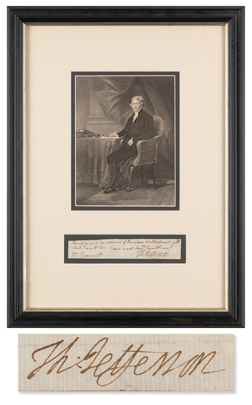 Lot 2 Thomas Jefferson Signature to Dr. Bancroft