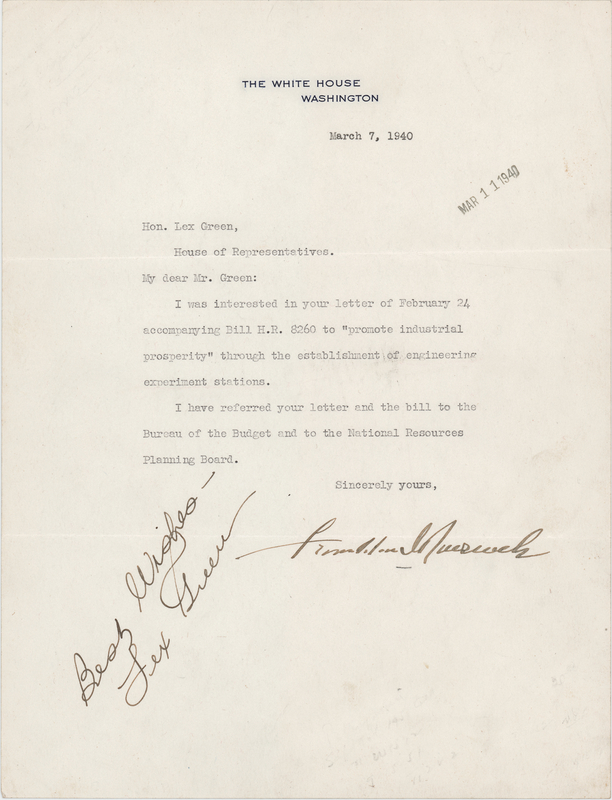 Lot 54 Franklin D. Roosevelt Typed Letter Signed on a Bill to 