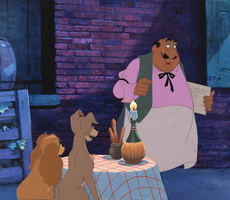 Lot 750 Lady, Tramp, and Tony production cels from Lady and the Tramp