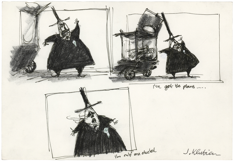 Lot 882 Jorgen Klubien production storyboard drawing of The Mayor from The Nightmare Before Christmas