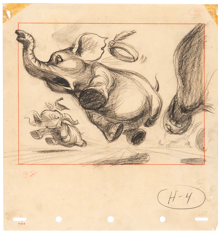 Lot 740 Mrs. Jumbo and Dumbo concept storyboard drawing from Dumbo