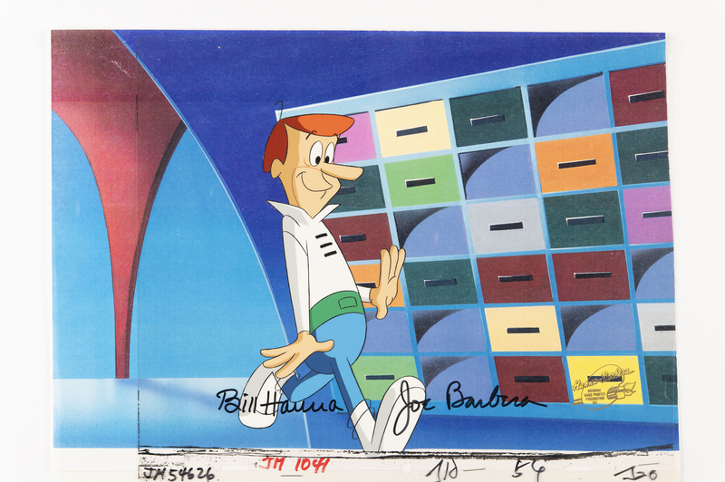 Lot 929 Bill Hanna and Joe Barbera signed George Jetson production cel from Jetsons: The Movie