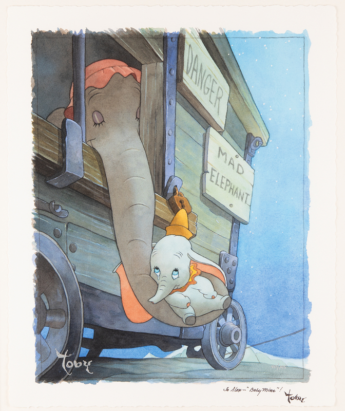 Lot 887 Baby Dumbo and Mrs. Jumbo giclee print signed by Toby Bluth (Ltd. Ed. #40/195)