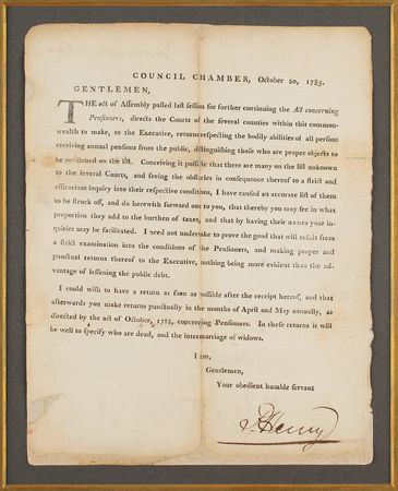 Lot #952 Patrick Henry Document Signed, Providing for Virginia's Disabled Heroes of the Revolution - Image 3