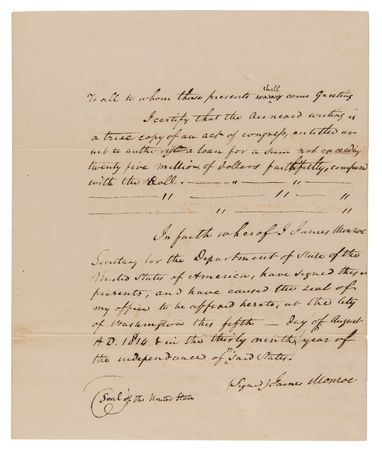 Lot #380 War of 1812: John Quincy Adams and Albert Gallatin Letter Signed with $6 Million European Loan Document Archive - Image 9