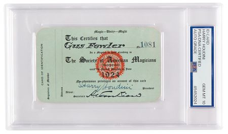 Lot #545 Harry Houdini Signed 1924 Society of American Magicians Membership Card, Issued to 'The Watch King' - PSA GEM MT 10 - Image 1