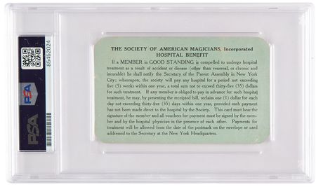 Lot #545 Harry Houdini Signed 1924 Society of American Magicians Membership Card, Issued to 'The Watch King' - PSA GEM MT 10 - Image 2