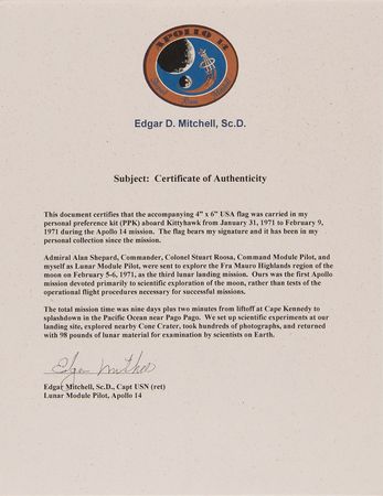 Lot #420 Apollo 14 Flown American Flag - From the Personal Collection of Edgar Mitchell - Image 2