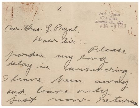 Lot #520 Jack London Autograph Letter Signed on Police Judges: 