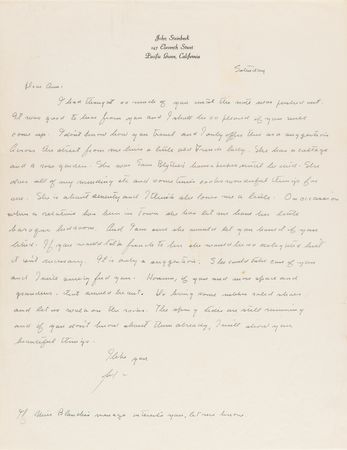 Lot #512 John Steinbeck Archive of (9) Autograph Letters Signed to Actress Ann Sothern, Commenting on Writing, Family, and Hollywood Gossip: 