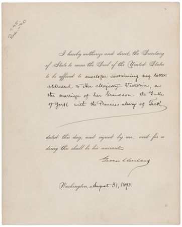 Lot #27 President Grover Cleveland Congratulates