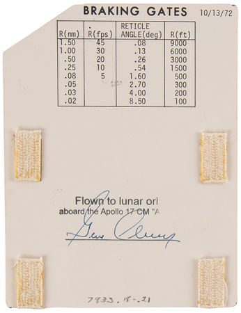 Lot #423 Apollo 17 Flown Command Module Cue Card Signed and Flight-Certified by CDR Gene Cernan - Image 1