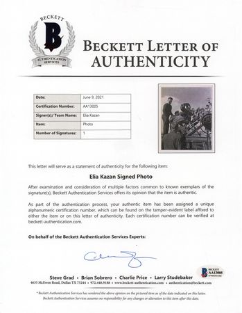 Lot #602 Elia Kazan Signed Photograph - Image 2