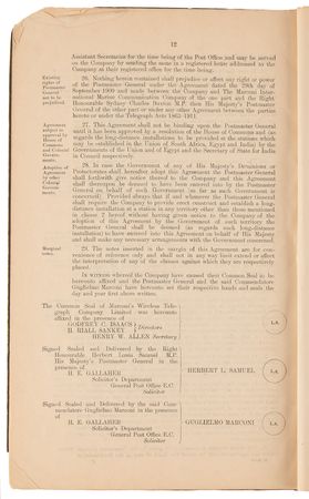 Lot #217 Guglielmo Marconi: Official Act for Establishing a Chain of Imperial Wireless Stations (1912) - Image 4