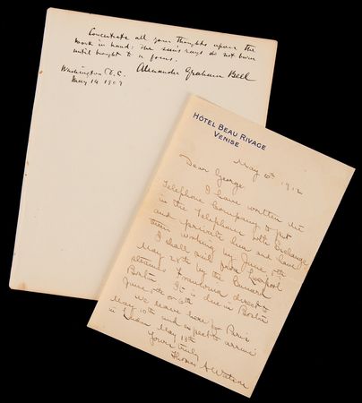 Lot #207 Alexander Graham Bell Autograph Quotation Signed and Thomas A. Watson Autograph Letter Signed - Image 1