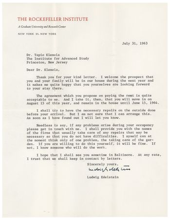 Lot #304 Ludwig Edelstein Typed Letter Signed - Image 1