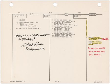 Lot #461 Fred Haise Signed Space Shuttle Enterprise ALT Checklist Page - Image 1
