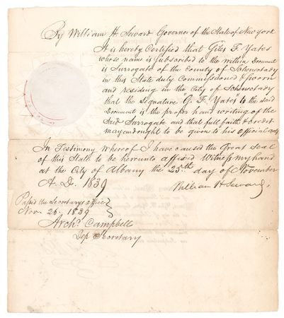 Lot #71 William H. Seward Document Signed as Governor of New York - Image 1