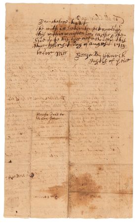 Lot #388 Benjamin Church Autograph Endorsement Signed (1717) - Rare Handwritten Document from 'The Father of American Ranging' - Image 2