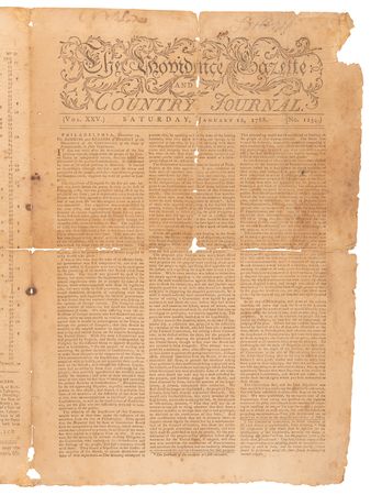 Lot #347 Pennsylvania Ratification: The Providence Gazette from January 12, 1788 - Image 1