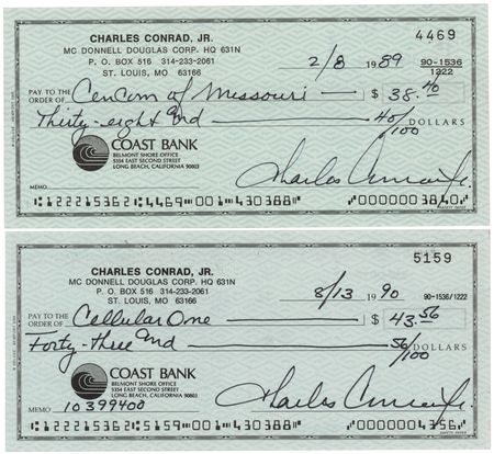 Lot #454 Charles Conrad (2) Signed Checks - Image 1