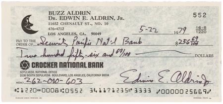 Lot #428 Buzz Aldrin Signed Check - Image 1