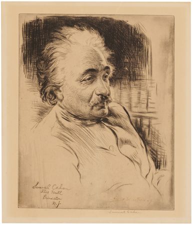 Lot #144 Albert Einstein Signed Oversized Etching by Samuel Cahan (1935) - Image 2