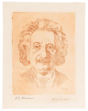 Lot #134 Albert Einstein Signed Etching by Isadore Joseph Muller (c. 1930s) - Image 1