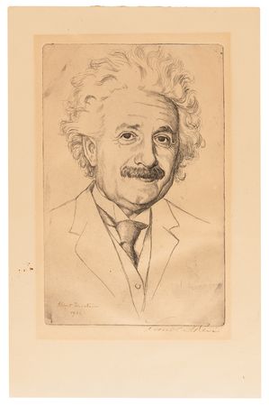Lot #142 Albert Einstein Signed Etching by Lionel S. Reiss (1933) - Image 1