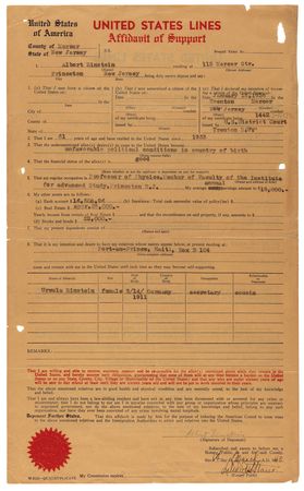 Lot #162 Albert Einstein Document Signed (1940) - Affidavit of Support for His Immigrant Cousin, Ursula Einstein, Fleeing from Nazi Germany - Image 1