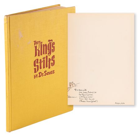 Lot #523 Dr. Seuss Signed Sketch in Book - The King's Stilts - Image 1