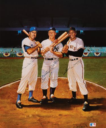 Lot #656 Mickey Mantle, Willie Mays, and Duke Snider Oversized Signed Lithograph by Ron Lewis - Image 2