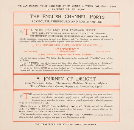 Lot #265 Titanic (4) White Star Line Pre-Launch Promotional Items (1910-1911) - Image 12